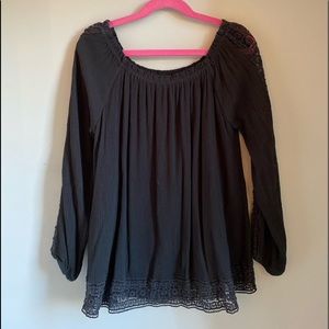 Black lace off the shoulder long sleeve top